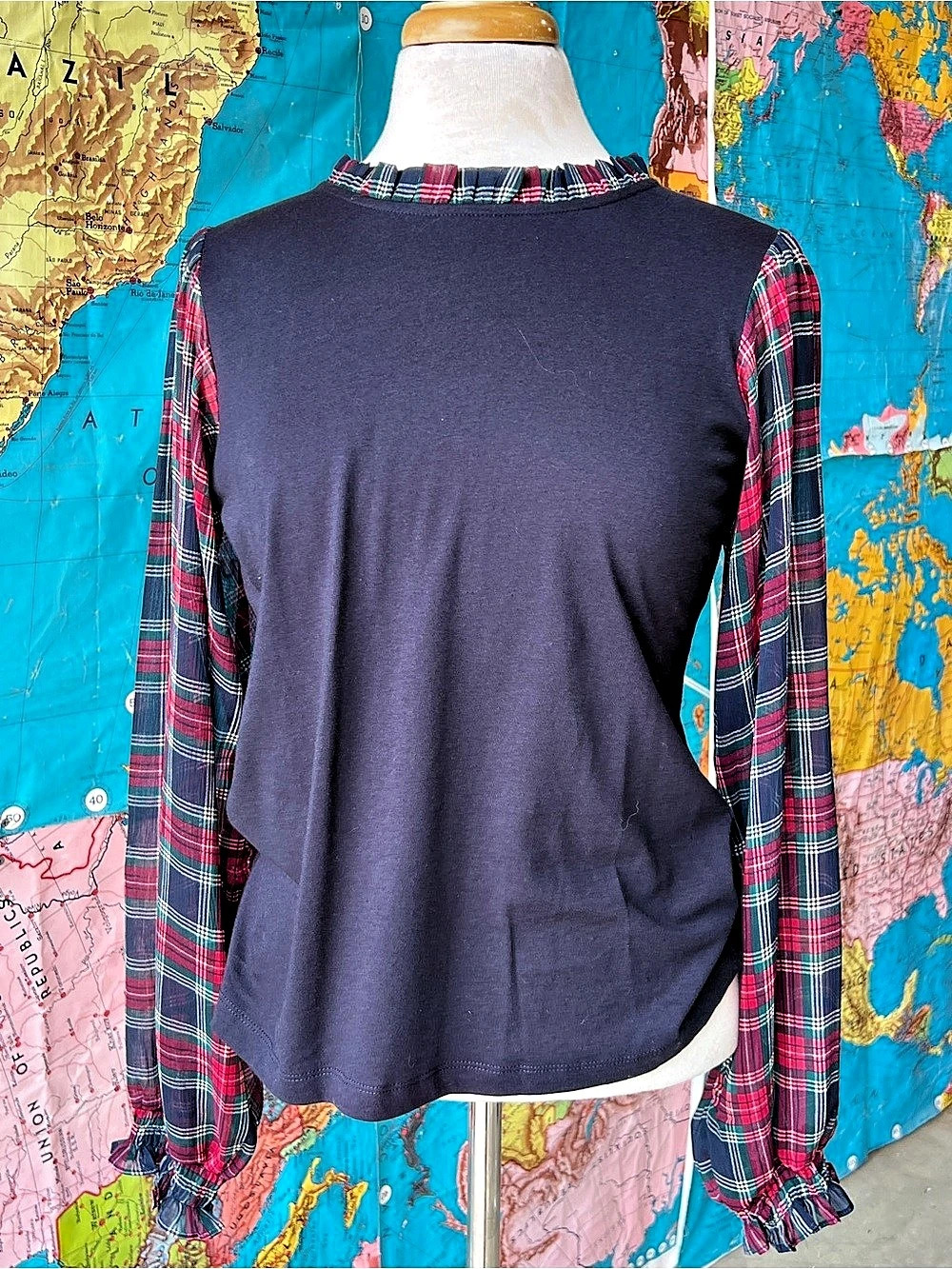 Tommy Hilfiger Plaid Long Sleeve Top in Purple & Red Size Medium